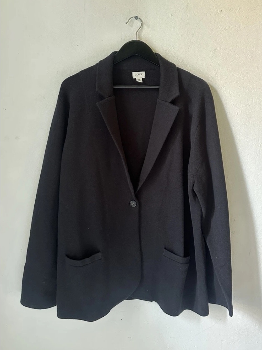 J.Crew Women's 2X Black Cotton Knit Blazer Jacket Sweater Open Front Plus Size